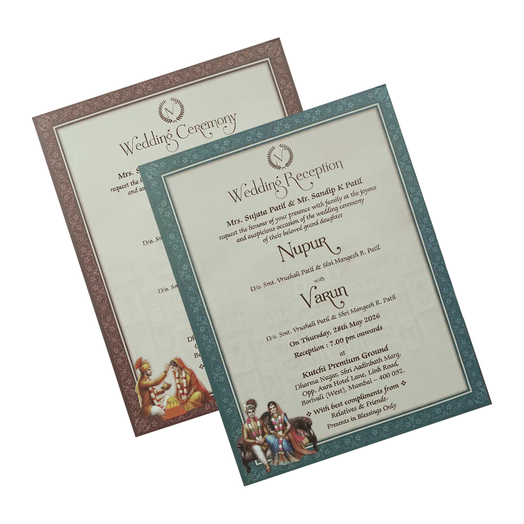 Blue Royal Couple Padded Wedding card-KRE28040 - Image 5