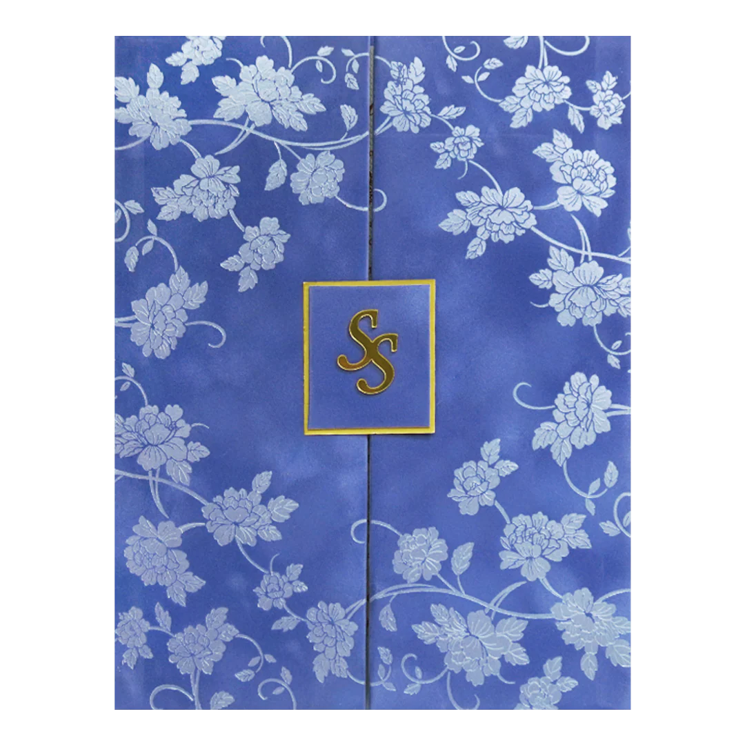 Blue Silver Floral Monogram Double Door Wedding Card - KMMWD1114 - Image 3