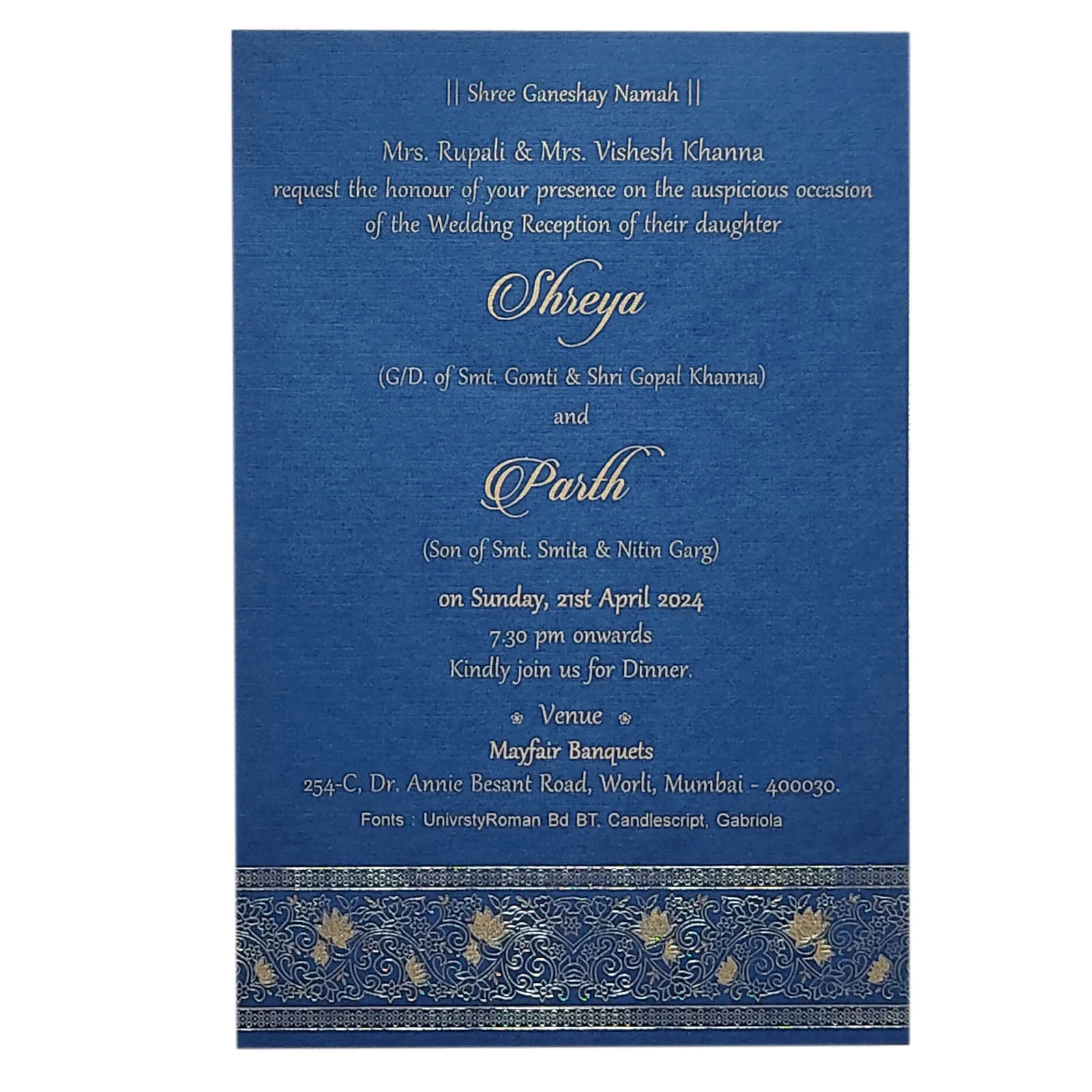 Blue Single Sheet Invitation Card-KRCS5062 - Image 2