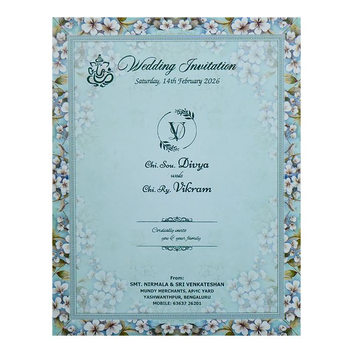 Blue White Floral Door Invitation Card-KNKJ1115 - Image 4