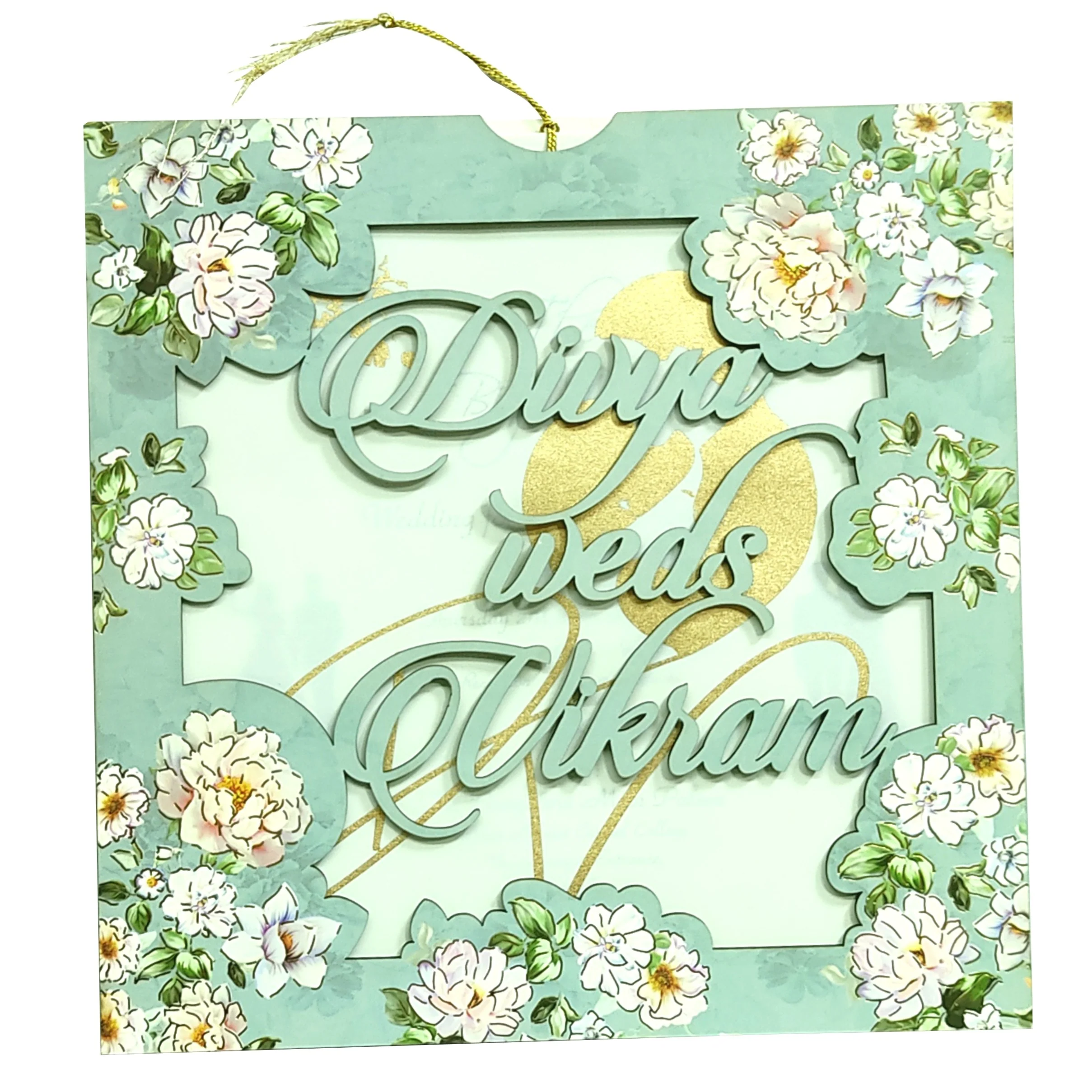 Blue White Floral MDF Invitation Card-KNPL5803 - Image 3