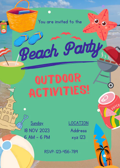 Blue Beach Party Outdoor Fun Invitation-AAOUT001 - Image 2