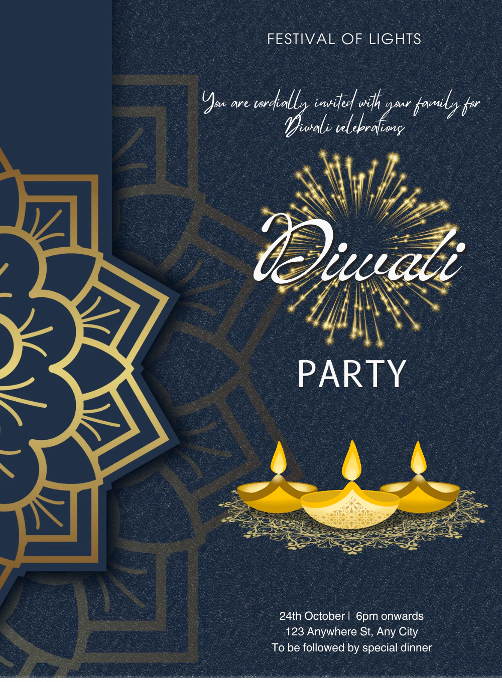 Blue Diya Diwali Invitation-AADIW009
