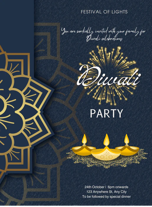 Blue Diya Diwali Invitation-AADIW009 - Image 2