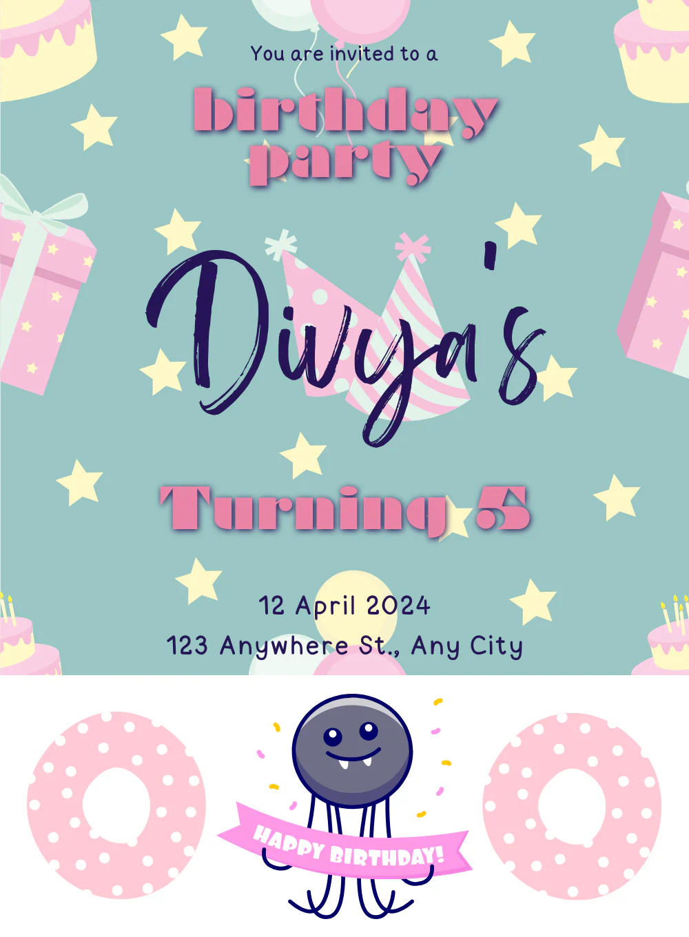 Blue Donut Kids birthday Invitation-AAKBI025 - Image 2