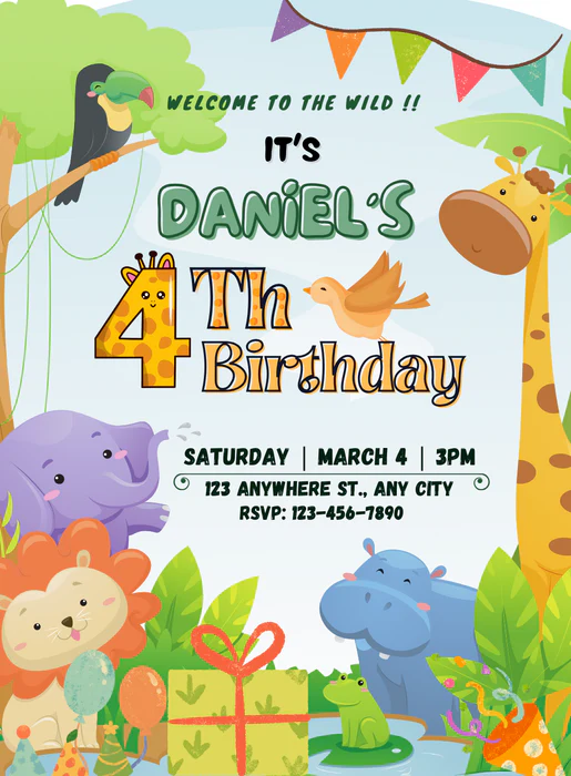 Blue Elephant Animals Invitation-AAANI005 - Image 2
