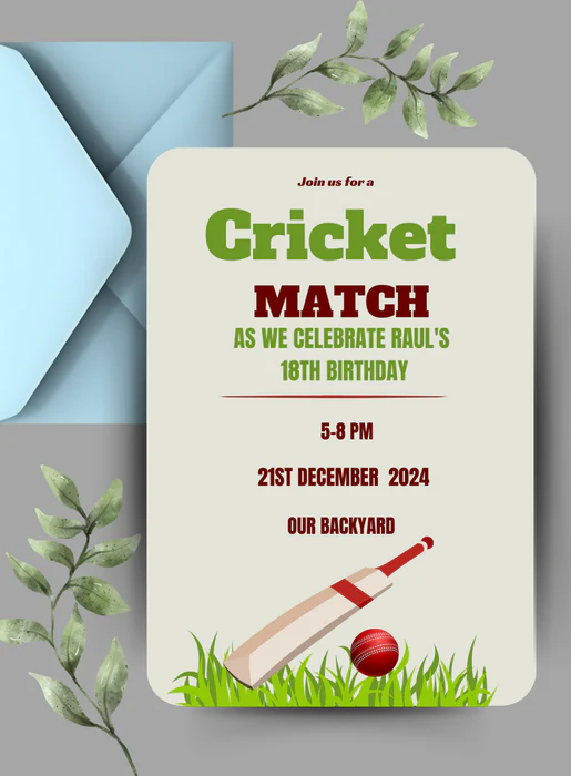 Blue Envelope Cricket Invitation-AACRI002 - Image 2
