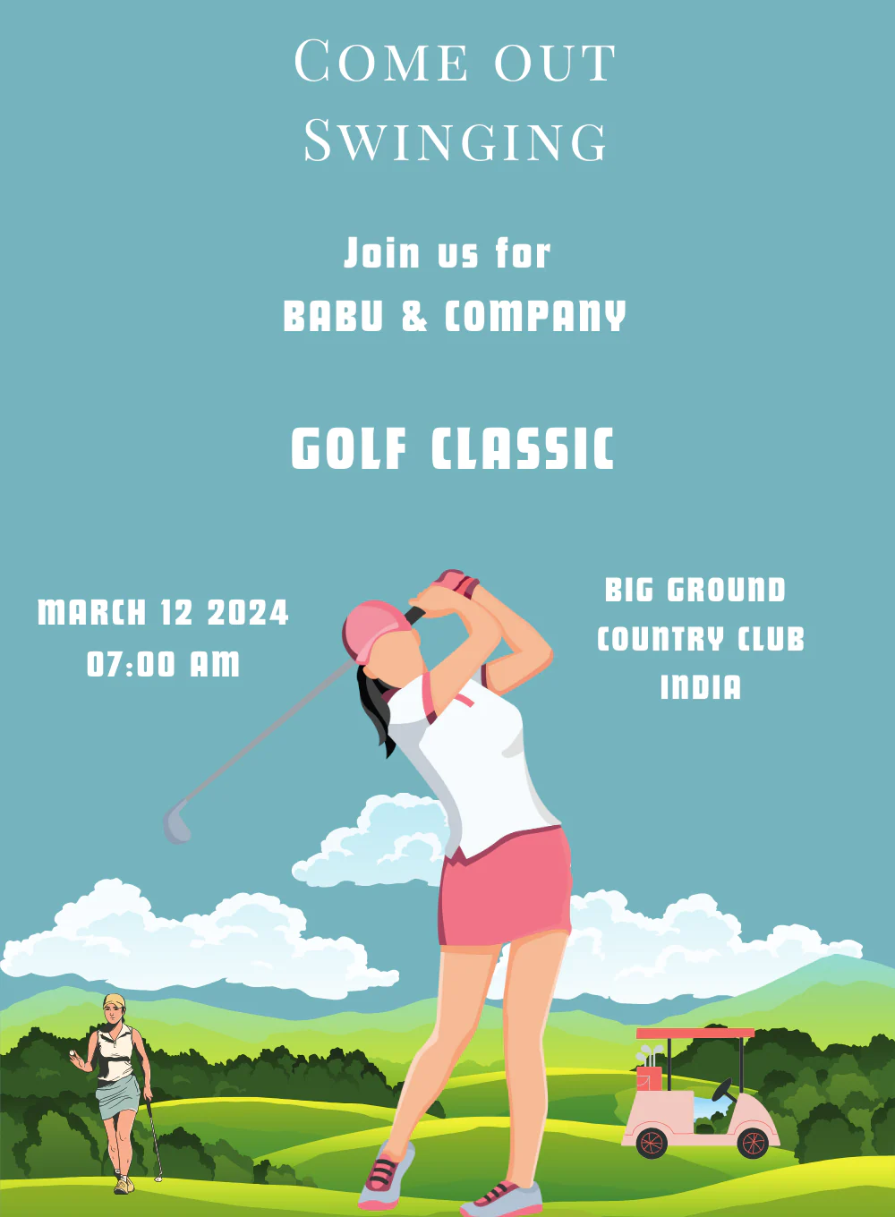 Blue Girl golf Invitation-AAGLF009 - Image 2