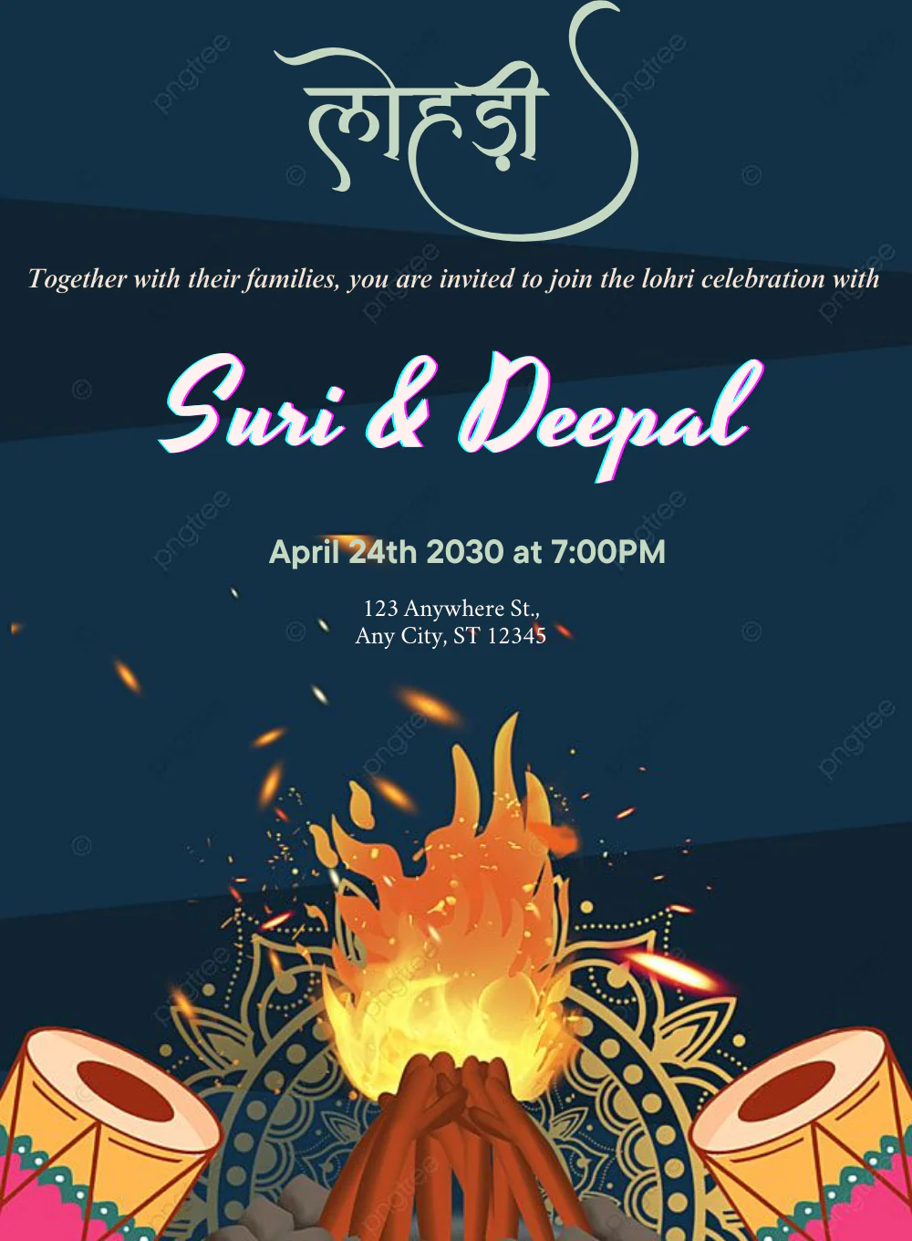 Blue Glow Lohri Celebration Invitation-AALCI005