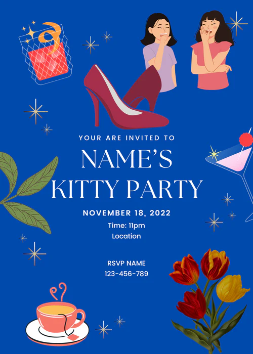 Blue Heels And Ladies Kitty Party Invitation-AAKPI002 - Image 2