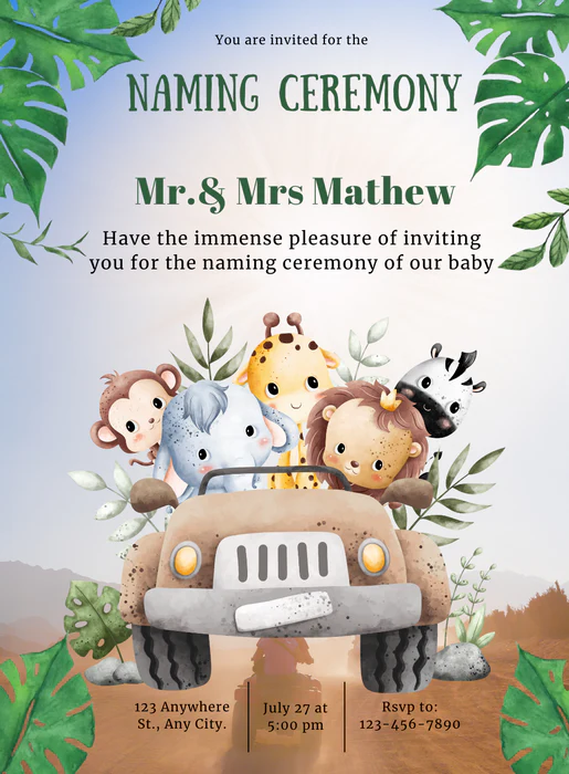 Blue Jeep Naming Ceremony Invitations-AANCI008 - Image 2