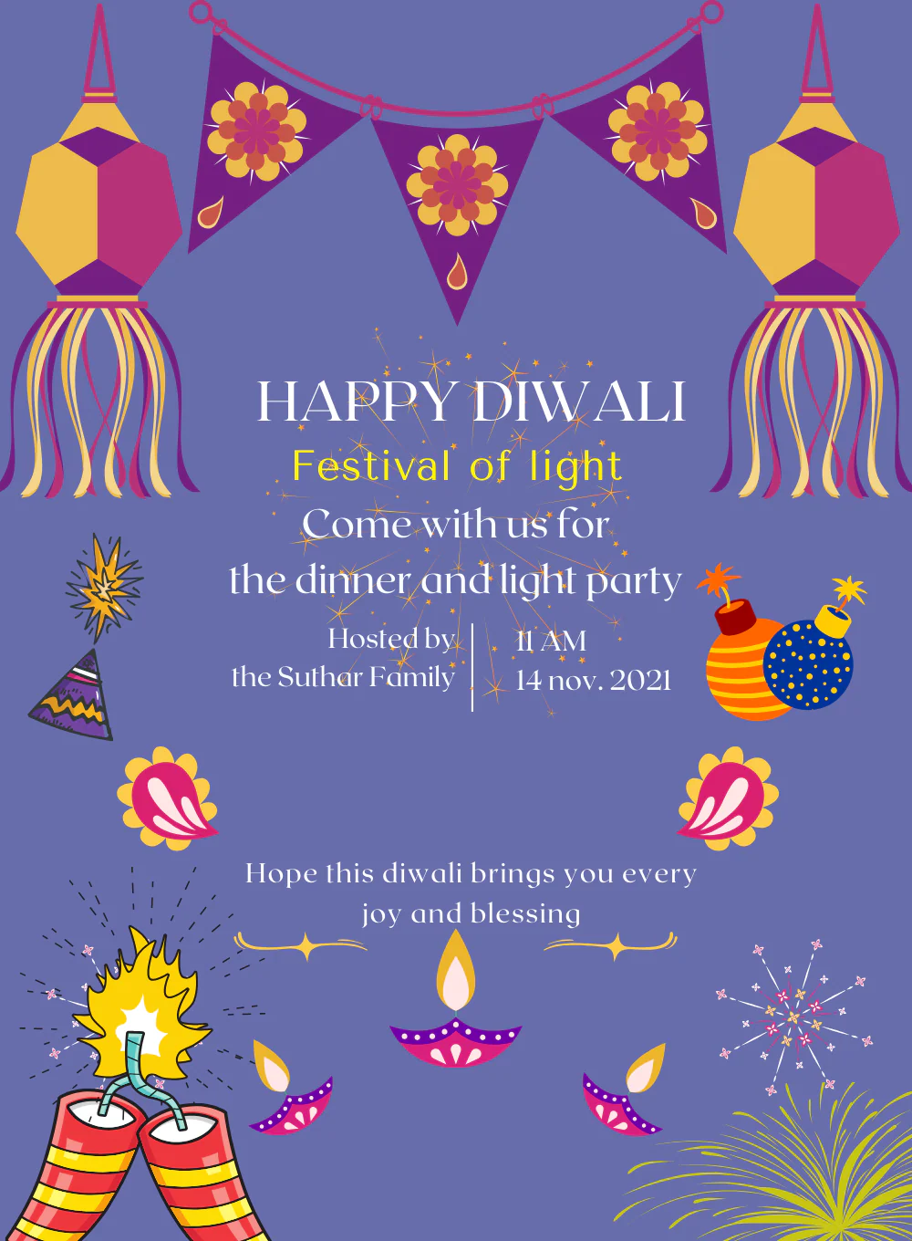 Blue Lanterns Diwali Invitations-AADWI020