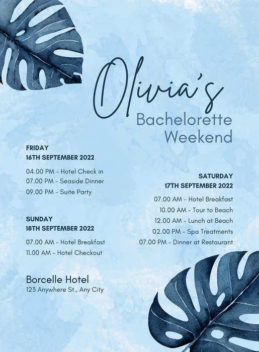 Blue Leaves Wedding Itinerary-AAWII017 - Image 2