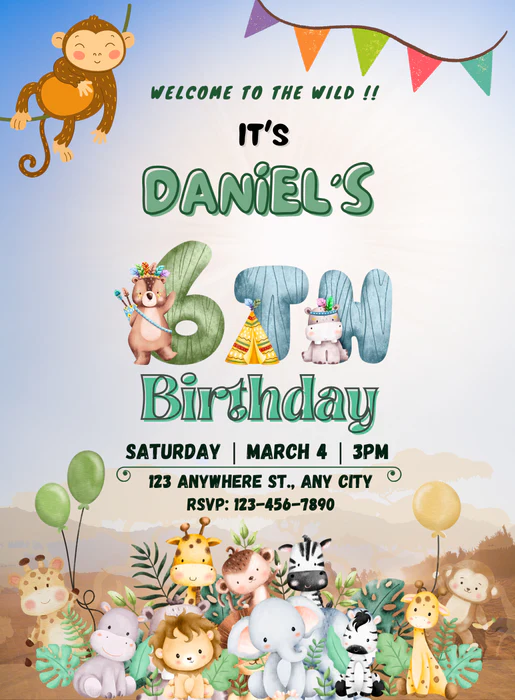 Blue Monkey Animals Invitation-AAANI004 - Image 2