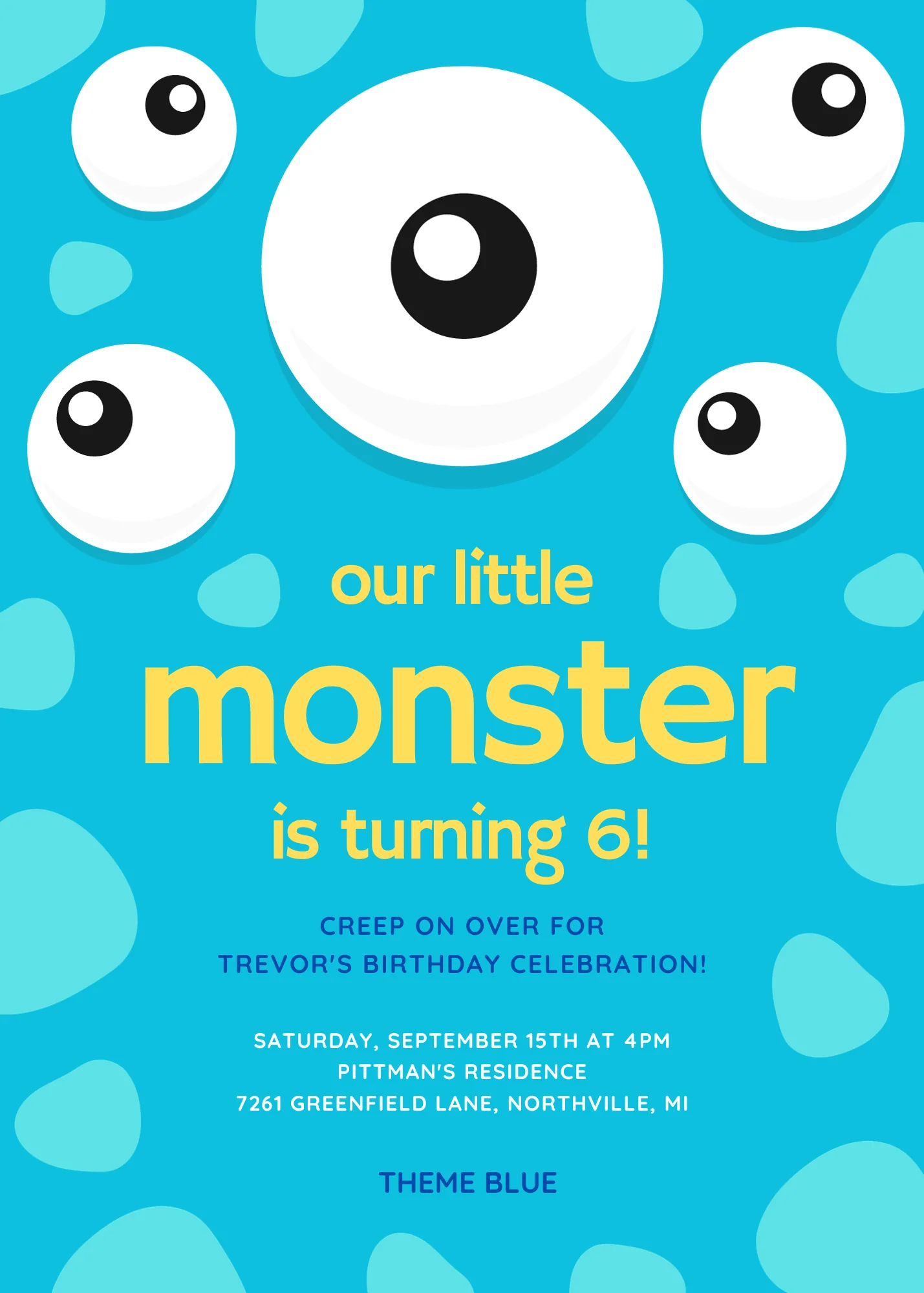 Blue Monster Themed Parties Invitation-AATHE001 - Image 2