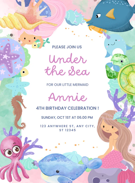 Blue Oceanic Kids Birthday Invitation-AAKBI016 - Image 2