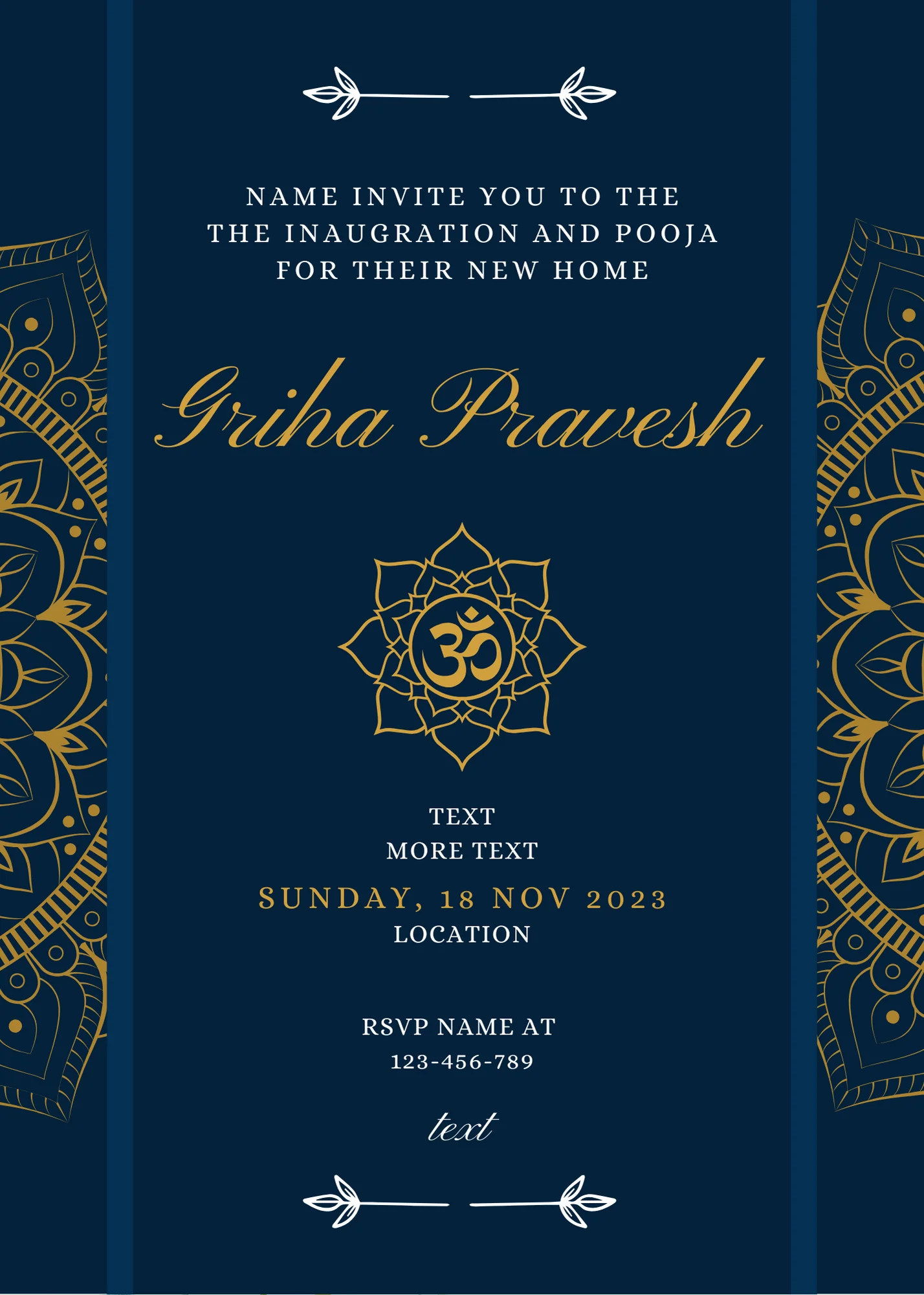 Blue Om Griha Pravesh Invitation-AAGPI003
