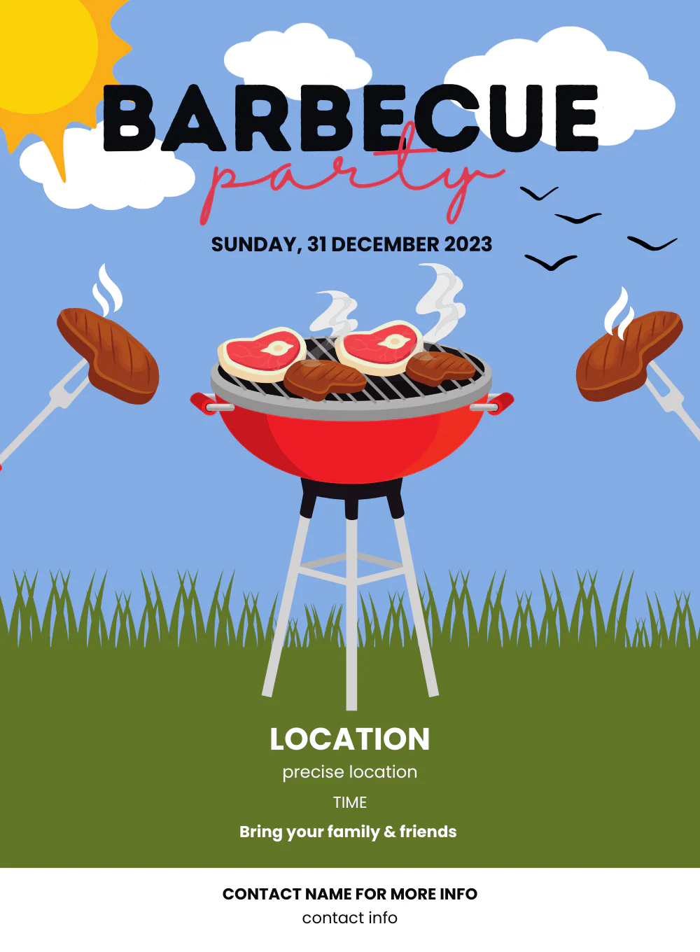 Blue Outdoor Picnic Barbeque Party Invitation-AABBQ002