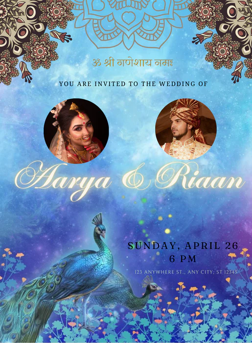 Blue Peahen Traditional Wedding Invitation-AATWI009 - Image 2