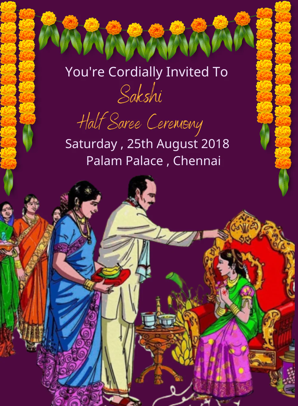 Blue Royal Half Saree Invitation-AAHAL005