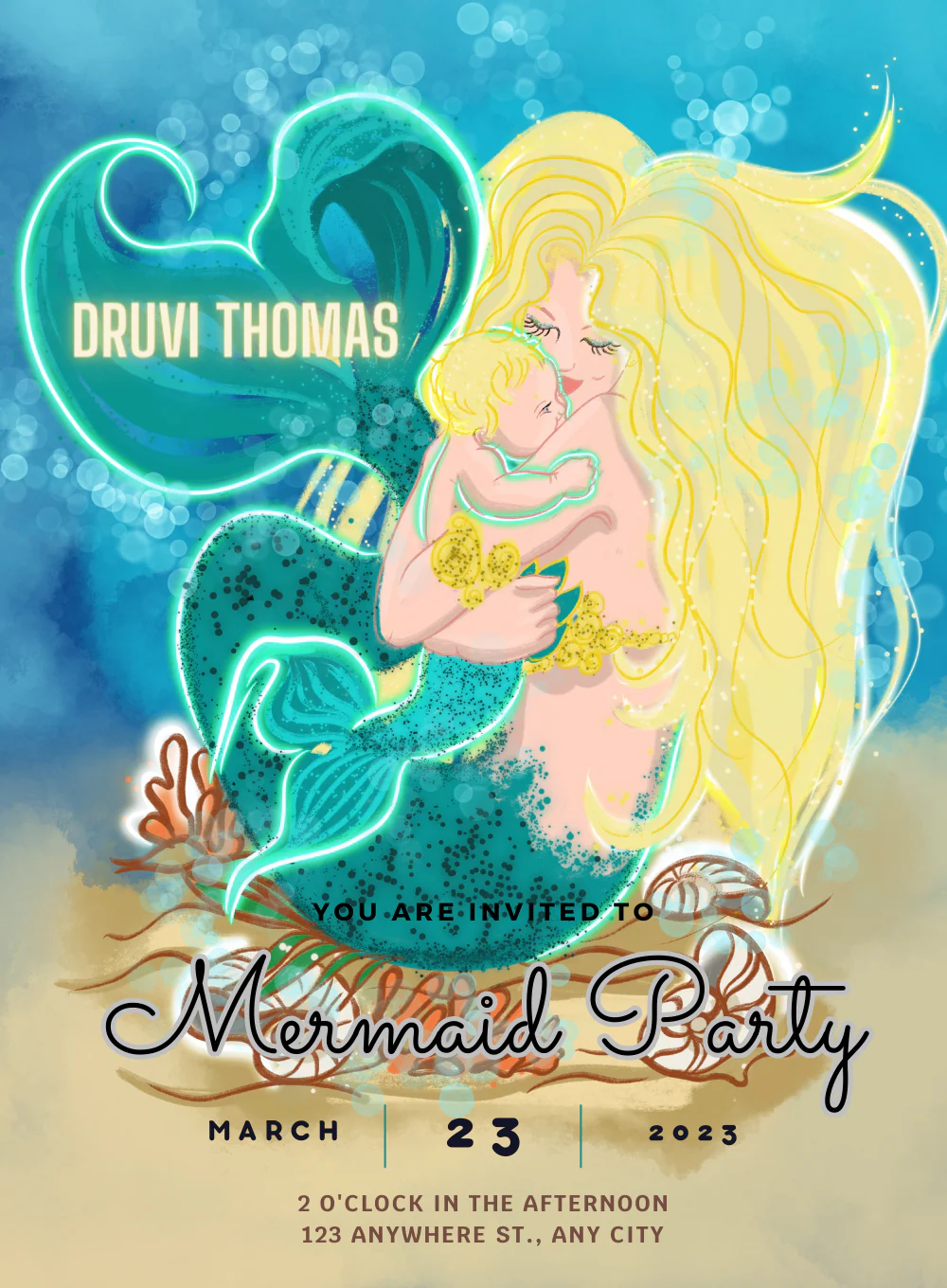 Blue Sparkling Mermaid Invitation-AAMER011
