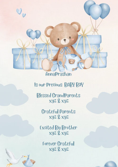 Blue Teddy Bear Baby Birth Announcement Invitation-AABBA002 - Image 2