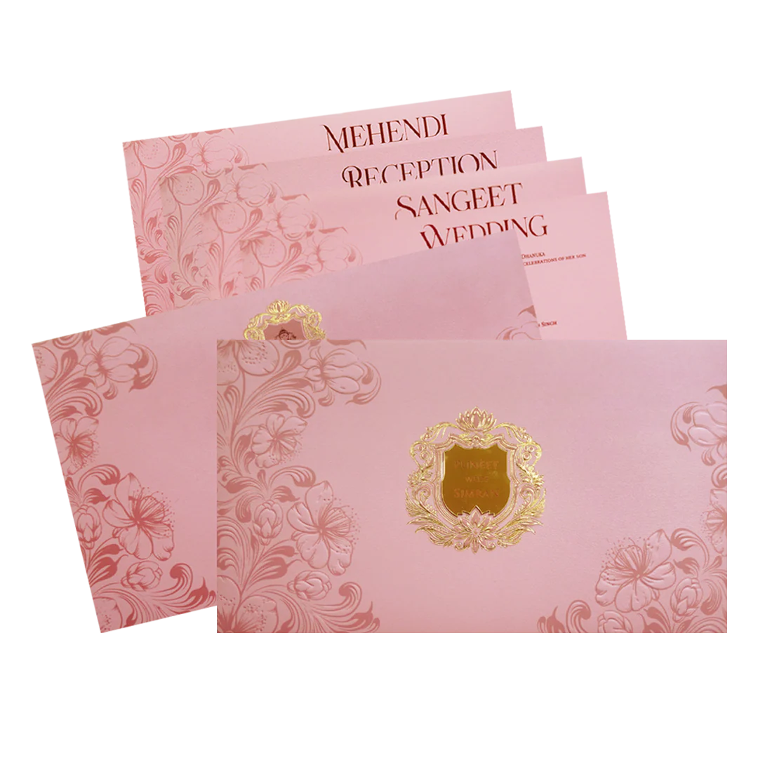 Blush Pink Floral Crest Wedding Invitation Card-KPR24520