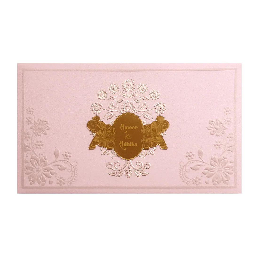 Blush Pink Floral Elephant Wedding Invitation Card-KPR24620 - Image 3