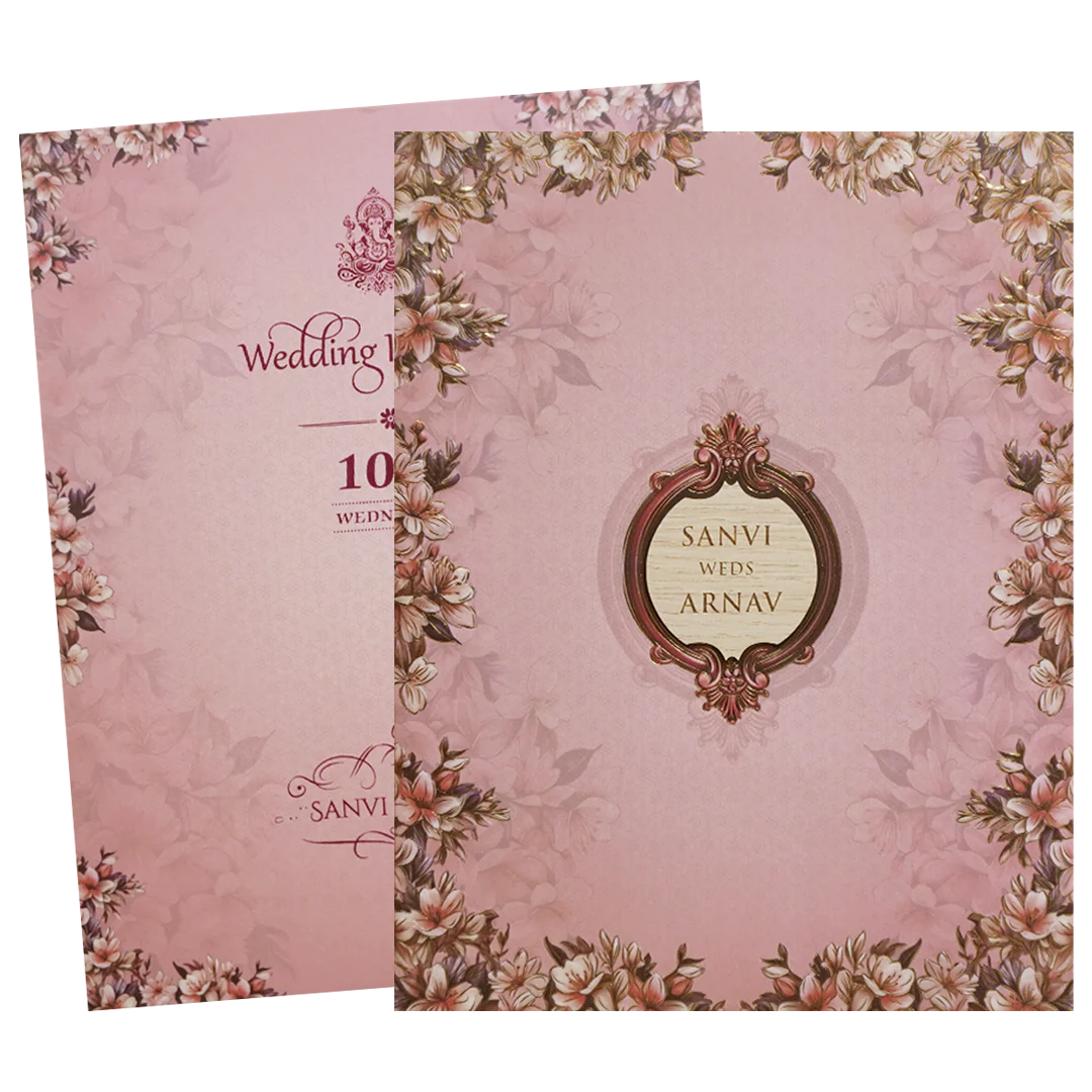 Blush Pink Padded Floral Wedding Card - KVN07670 - Image 2