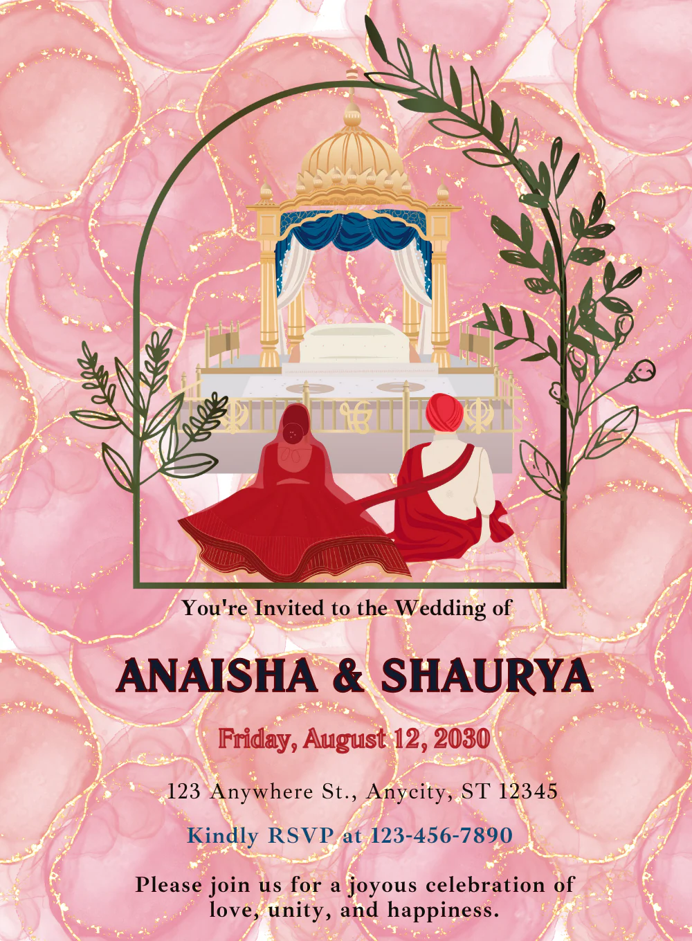 Blushing Blossoms Punjabi Wedding Invitations-AAPUN017