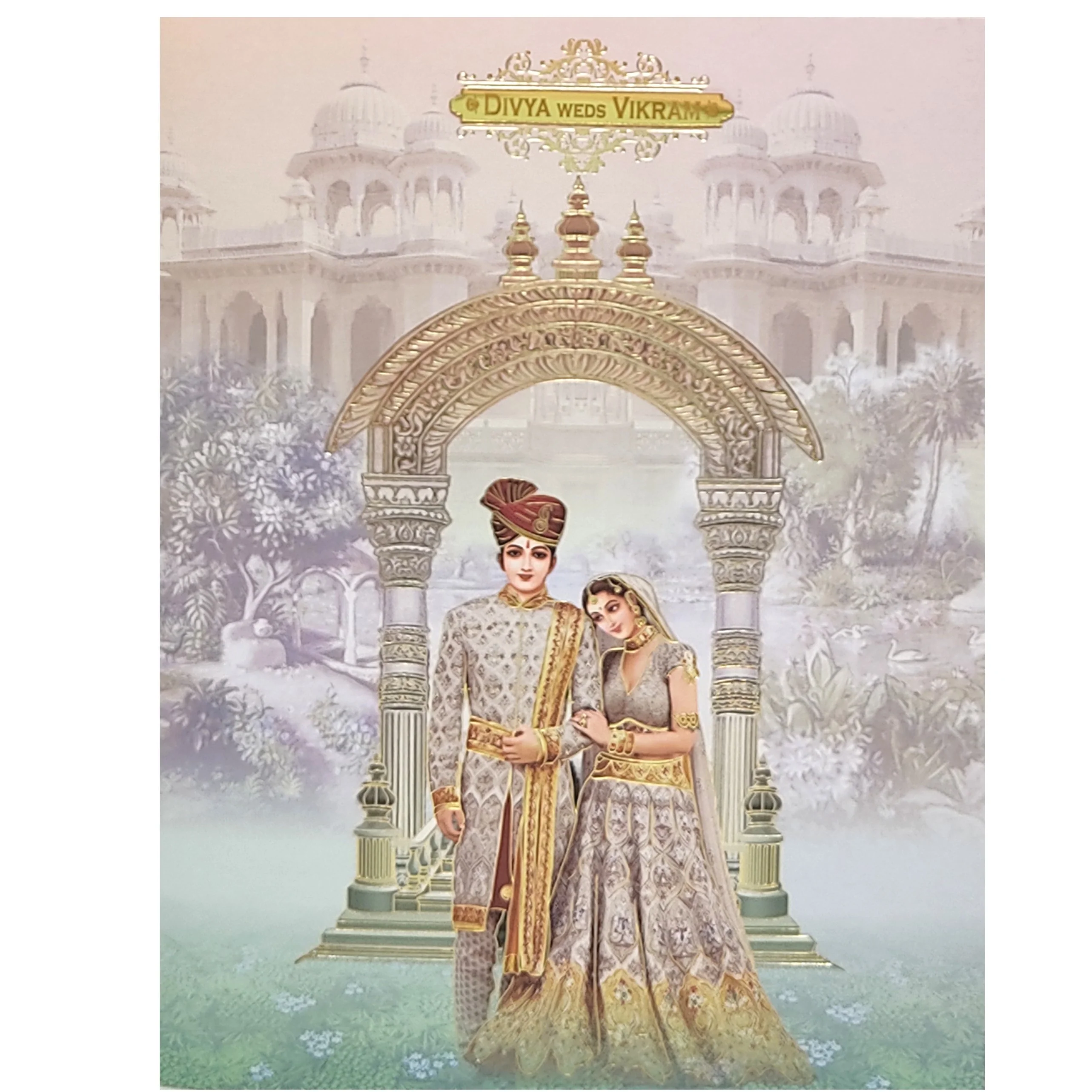 Bride And Groom With Palace View In Gold Foiling Print-KNKJ1095 - Image 3