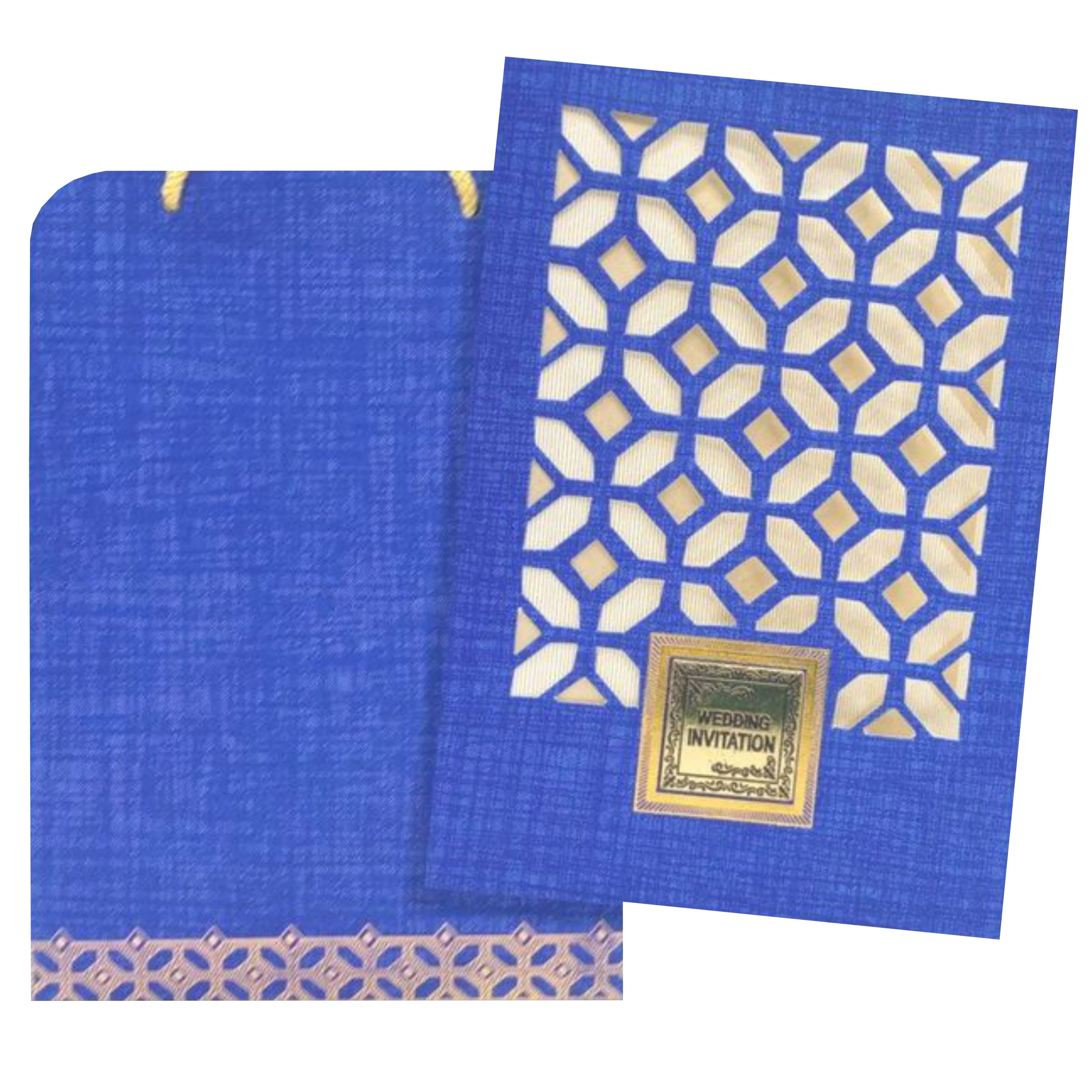 Bright Blue Shading With Cut Design Bag Type Wedding Card-KNCA203B - Image 2