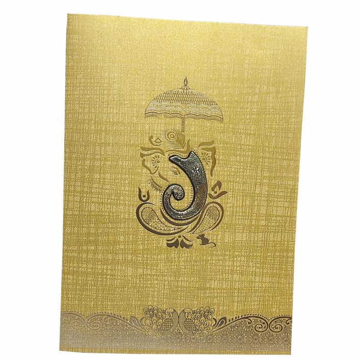 Brown Gold Metallic Embossed Ganesha Trunk Invitation-KNCA202B - Image 3