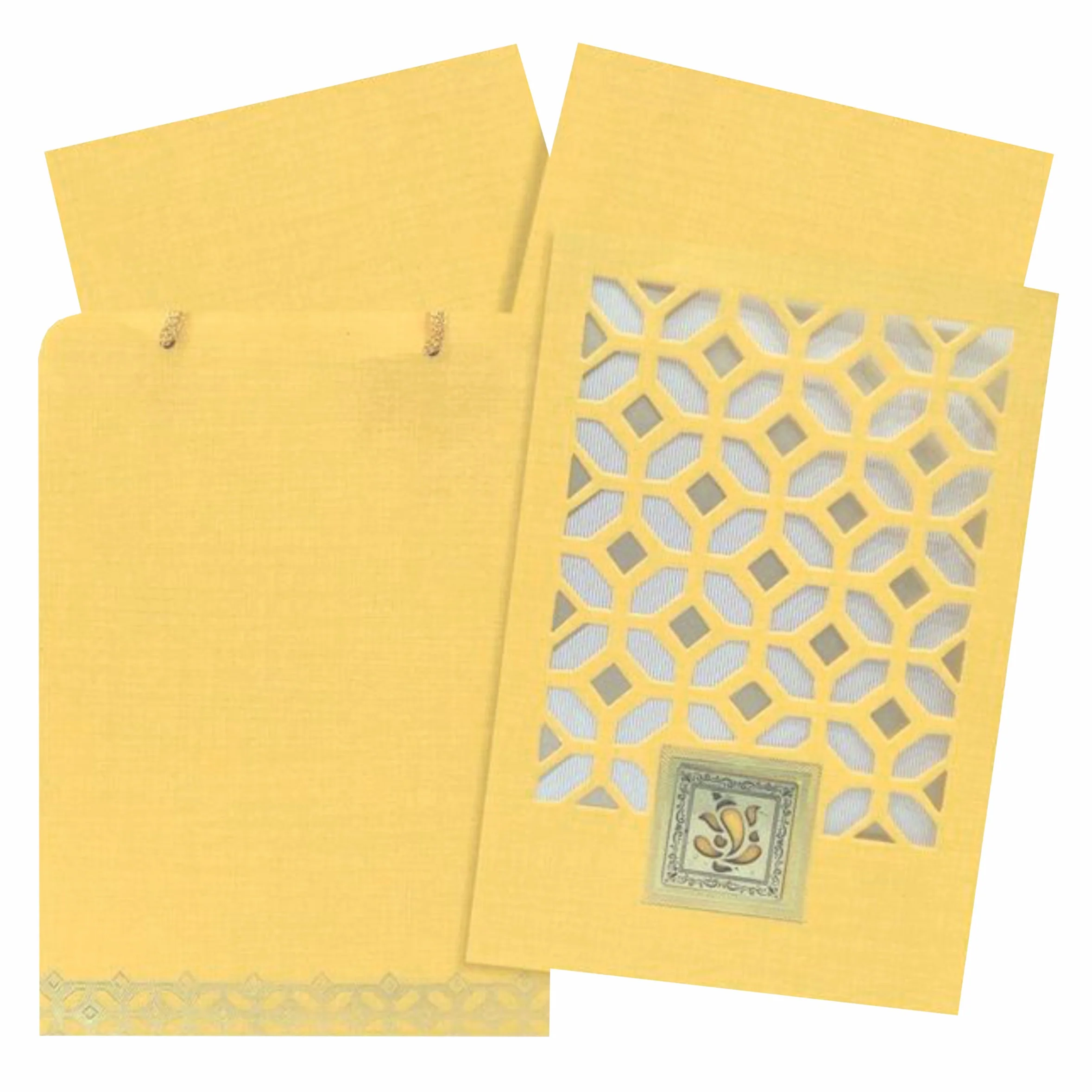 Bright Orange Shading With Ganesha Theme Bag Type Wedding Card-KNCA203O