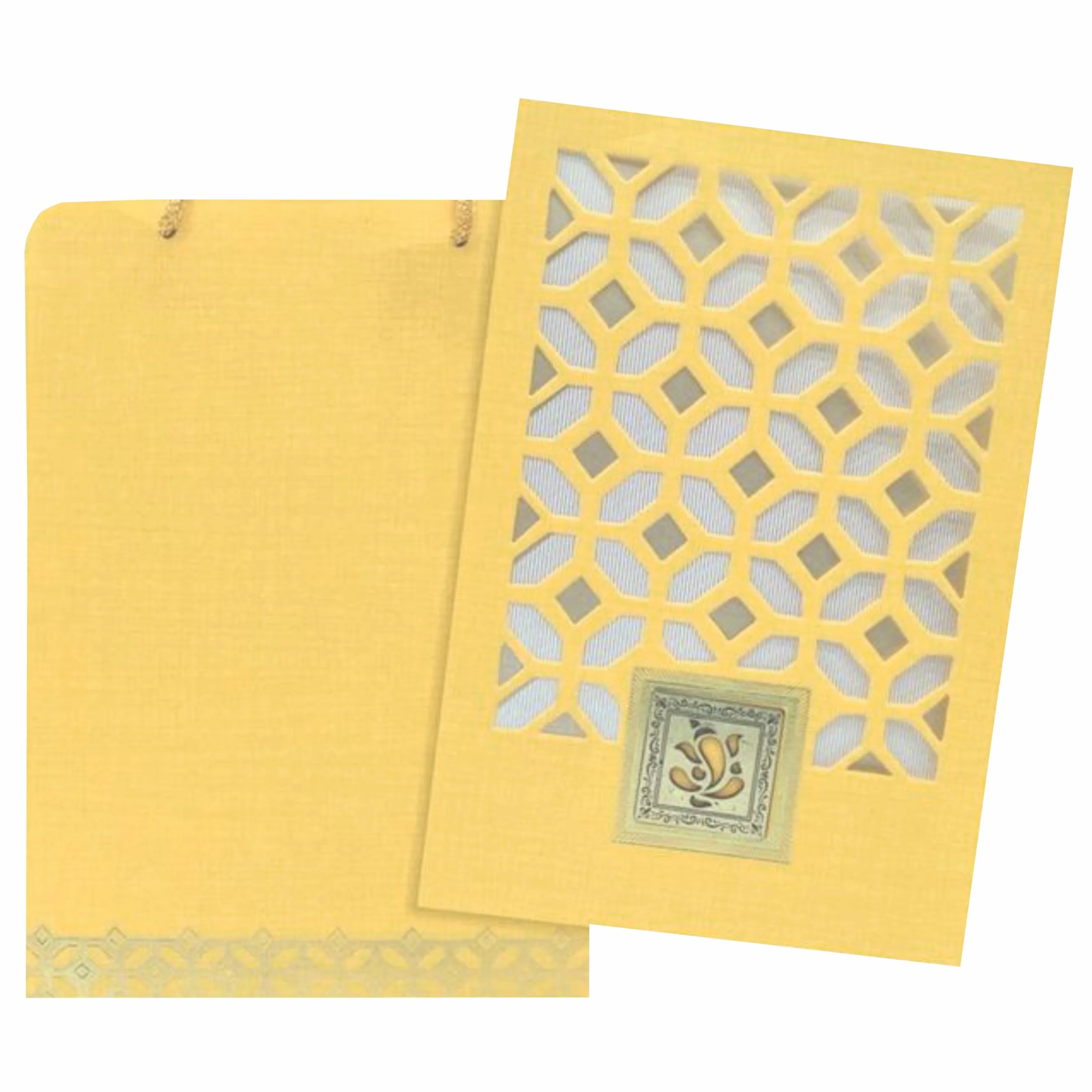 Bright Orange Shading With Ganesha Theme Bag Type Wedding Card-KNCA203O - Image 2