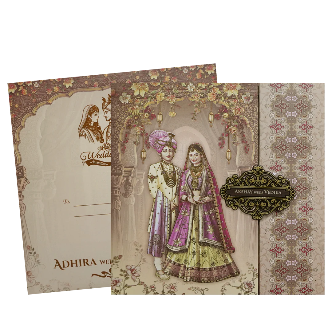 Brown Bride and Groom Padded Wedding Card - KSH72830 - Image 2