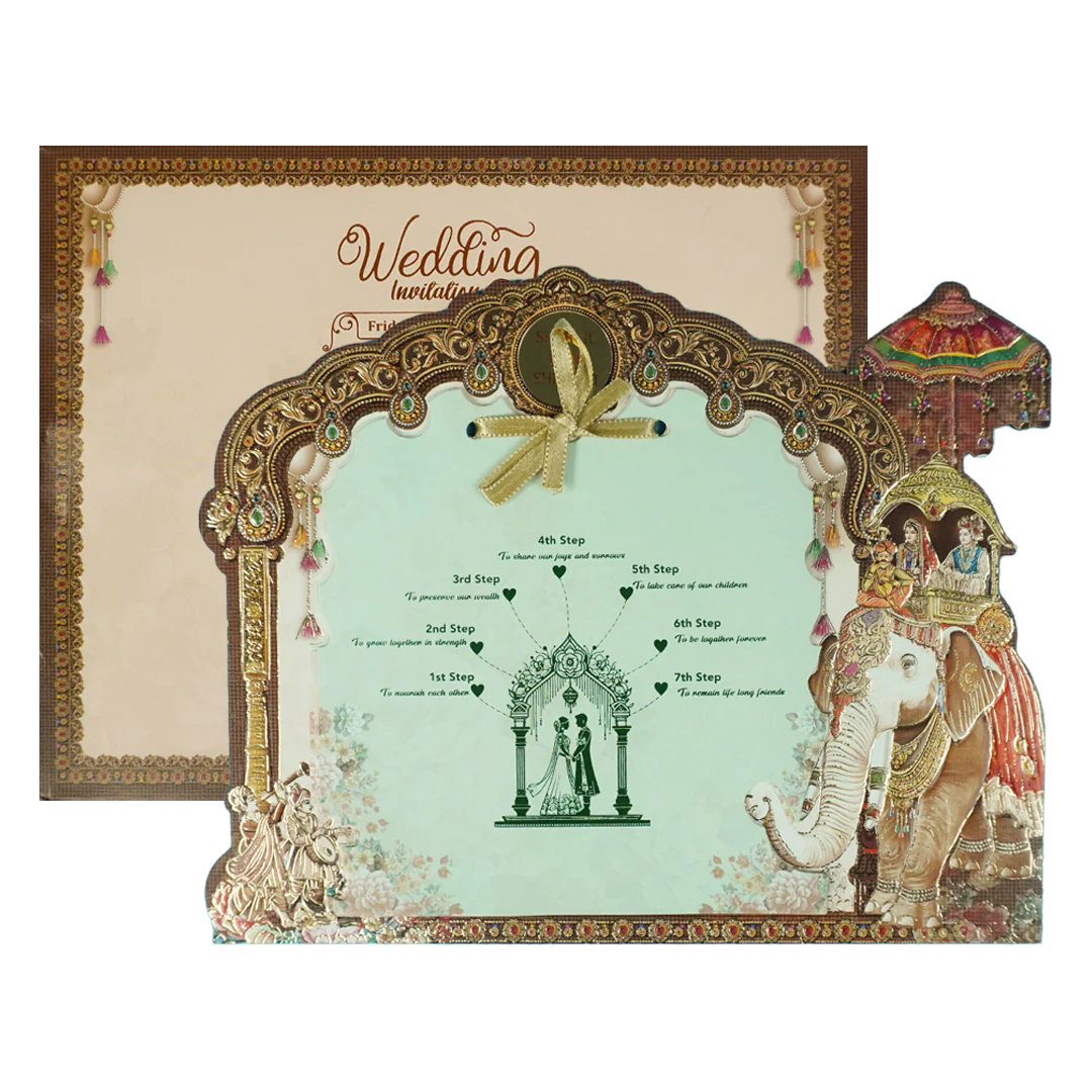 Brown Doli Procession Elephant Wedding Card-KSSC1060 - Image 2