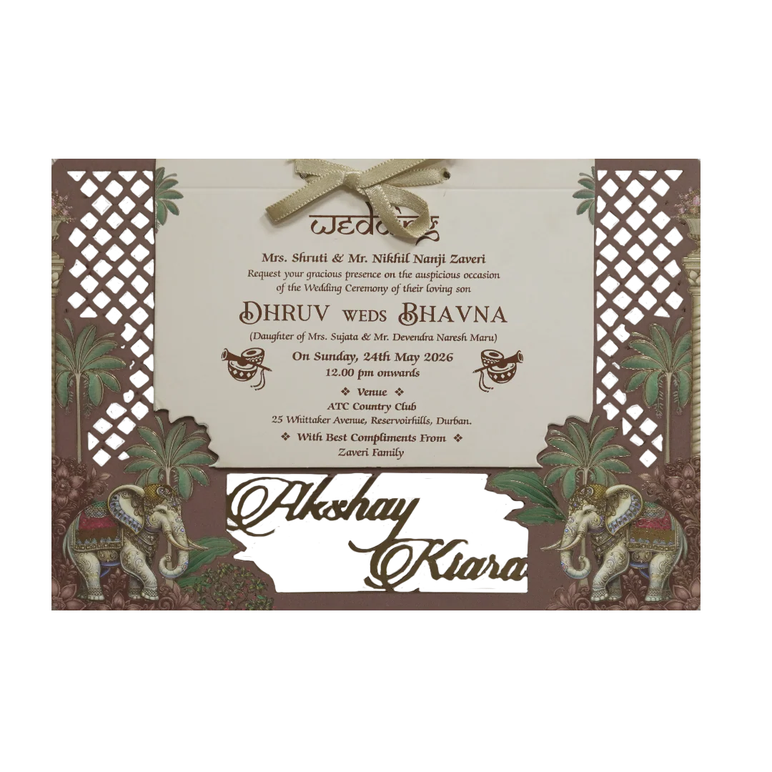Brown Elephant Laser-cut Wedding Card - KSH72870 - Image 3