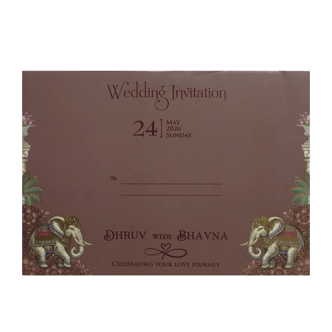 Brown Elephant Laser-cut Wedding Card - KSH72870 - Image 4