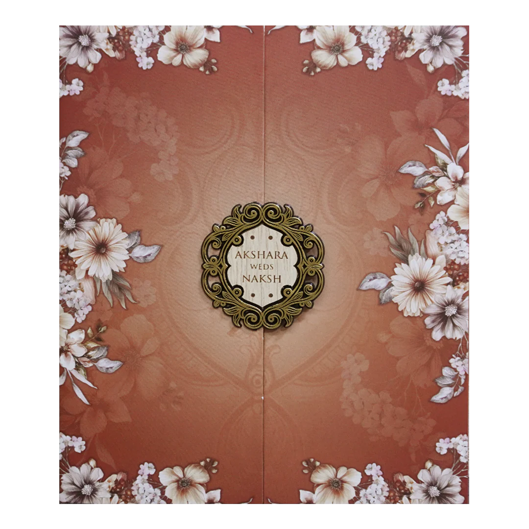 Brown Floral Door Wedding Invitation Card - KVN07600 - Image 3