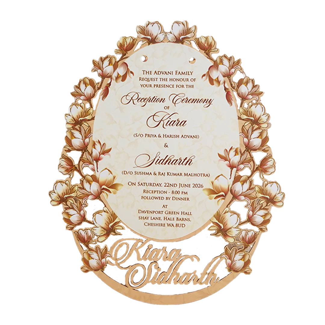 Beige Brown Floral Laser Cut Wedding Card - KFR14040 - Image 3