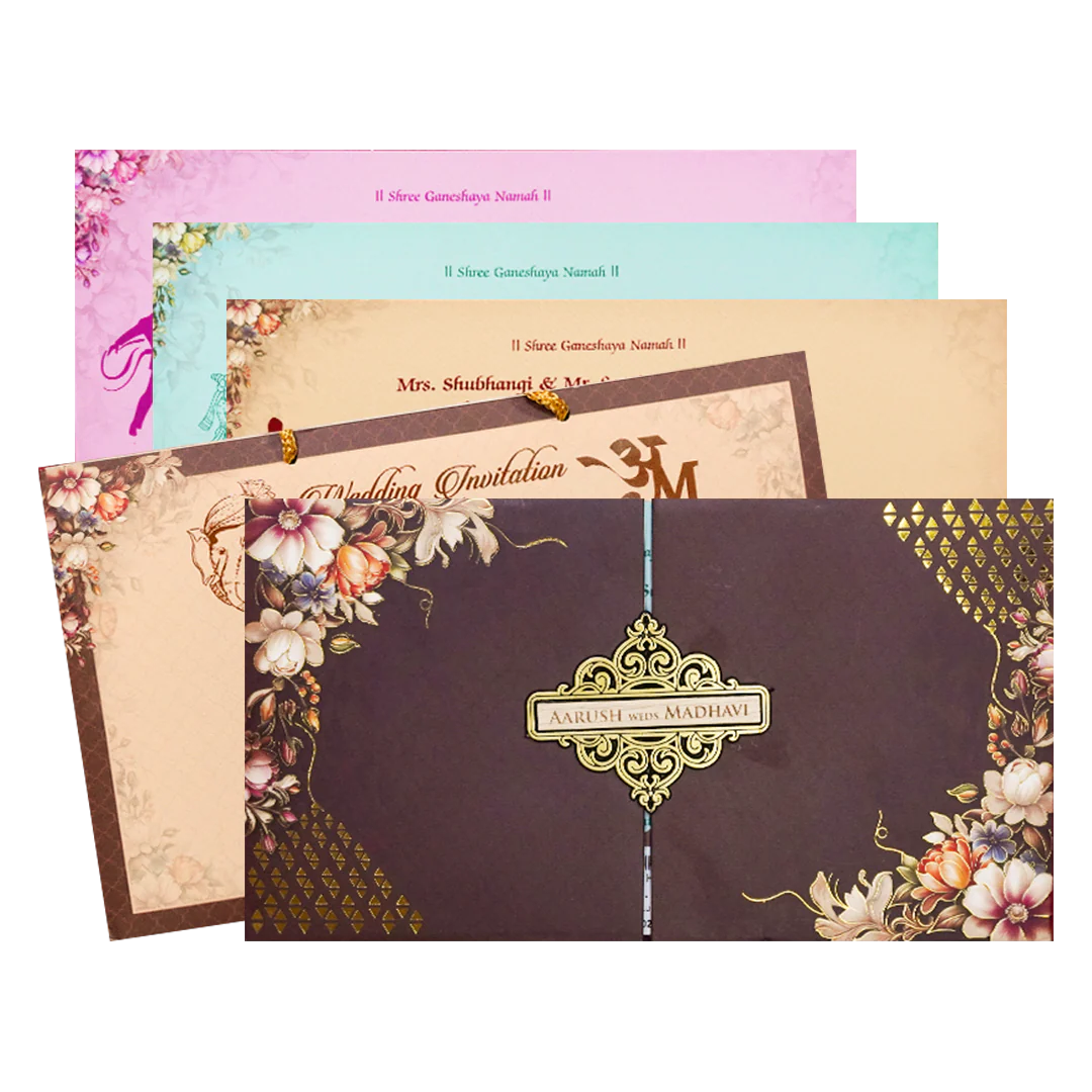 Brown Floral Padded Wedding Card-KSH72270