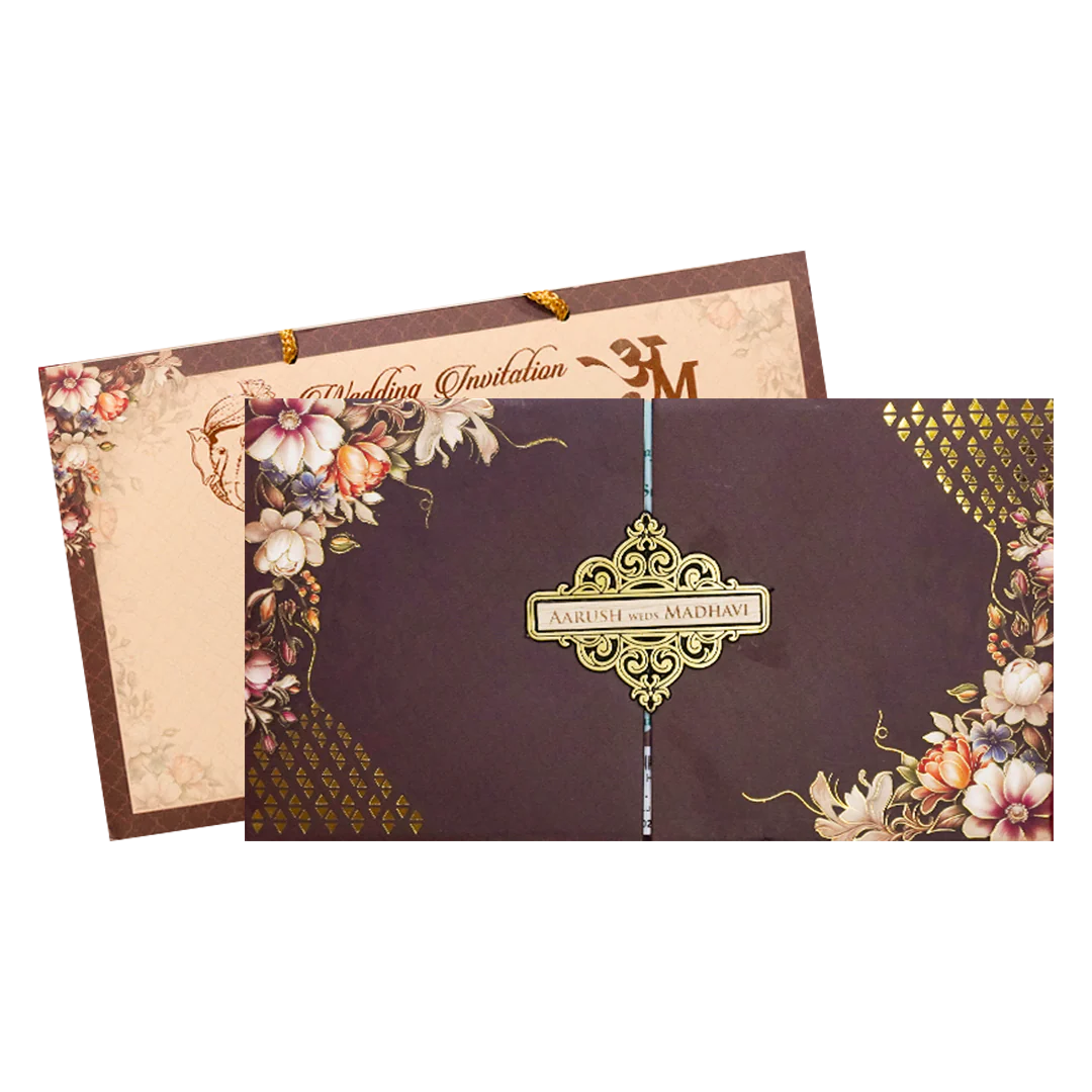 Brown Floral Padded Wedding Card-KSH72270 - Image 2