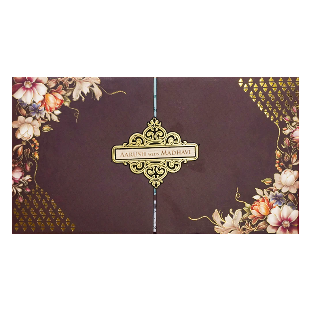 Brown Floral Padded Wedding Card-KSH72270 - Image 3