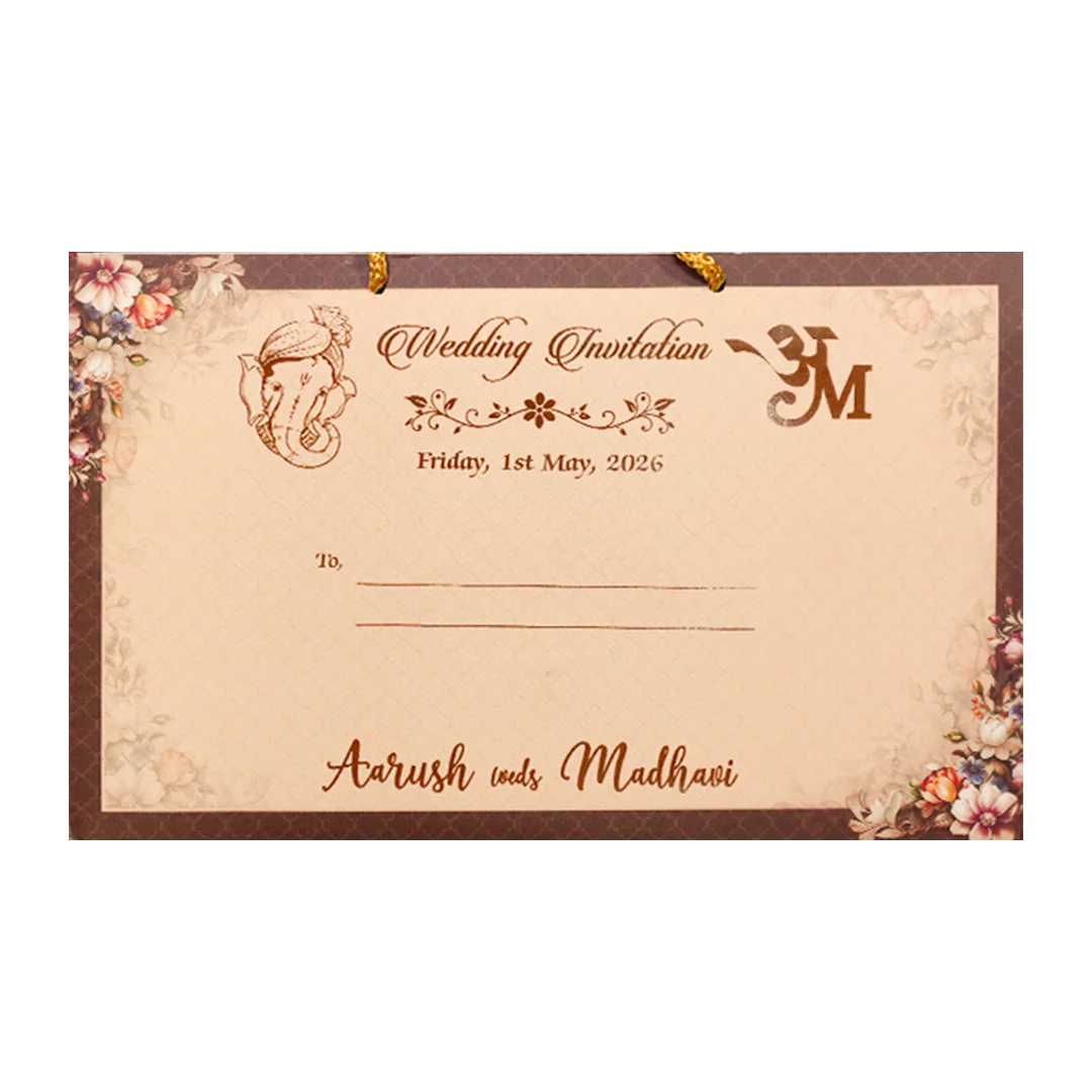 Brown Floral Padded Wedding Card-KSH72270 - Image 4