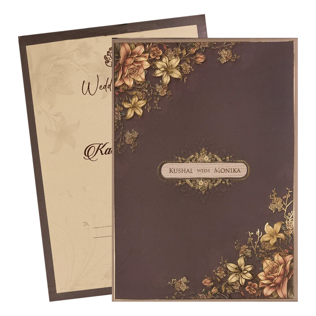 Brown Floral Padded Wedding Card-KSH72520 - Image 2