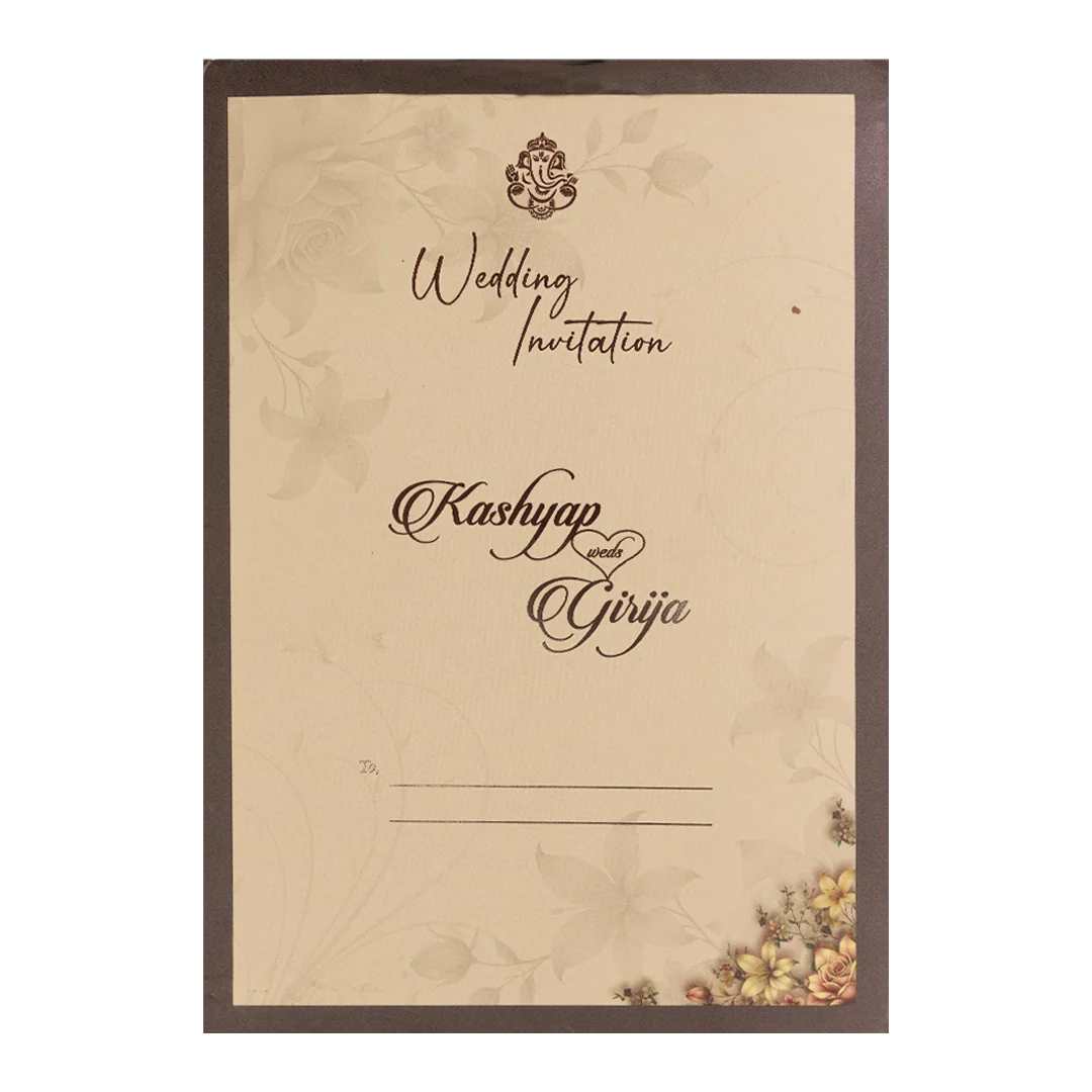 Brown Floral Padded Wedding Card-KSH72520 - Image 4
