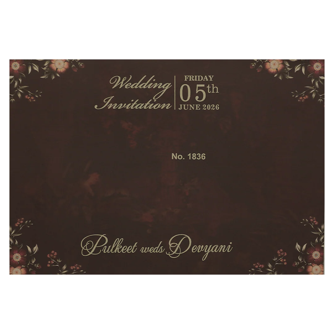 Brown Floral Padded Wedding Card-KJTS1836 - Image 4