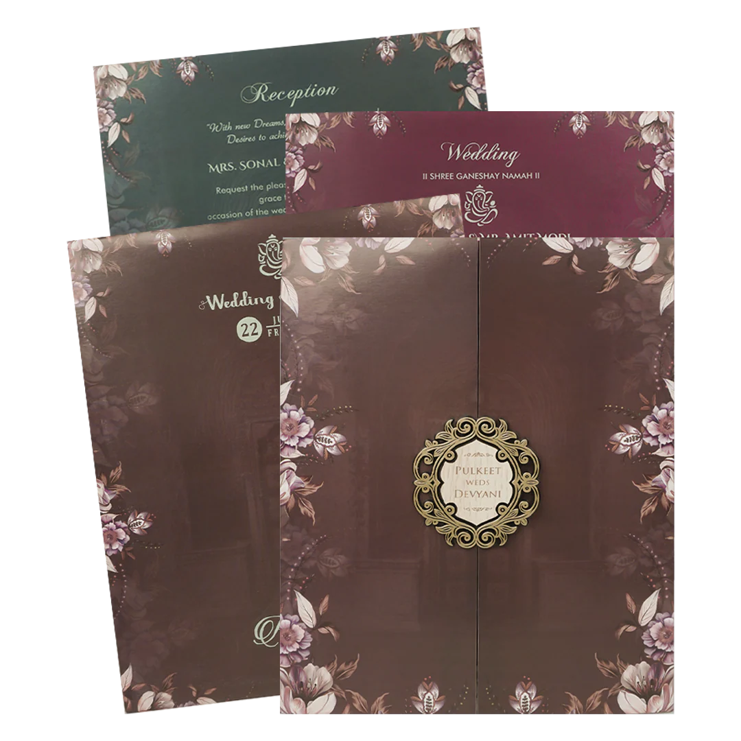 Brown Floral Wedding Card-KJTS1811