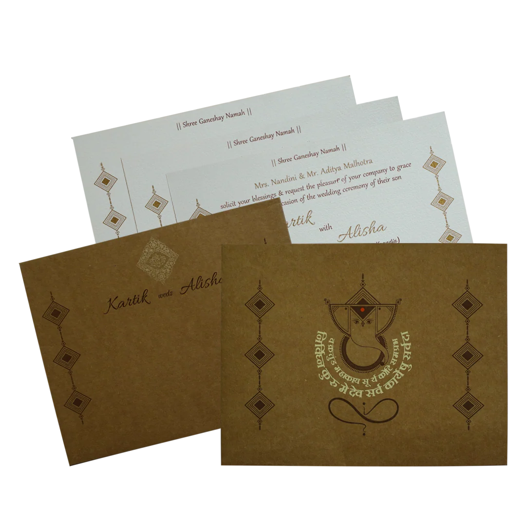 Brown Ganesha Box Invitation Card-KRC30250